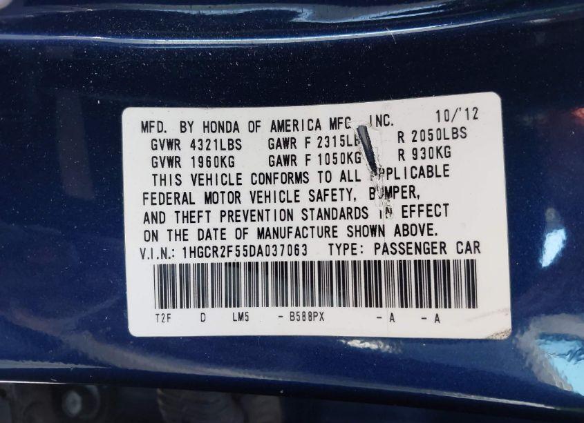 Photo 9 of 2013 Honda Accord SPORT (VIN 1HGCR2F55DA037063)