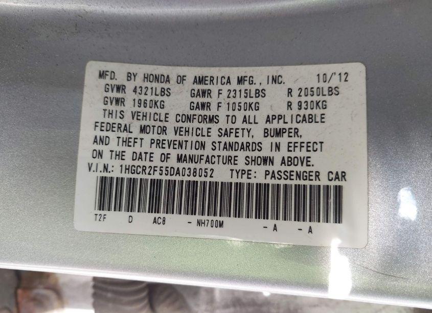 Photo 9 of 2013 Honda Accord SPORT (VIN 1HGCR2F55DA038052)