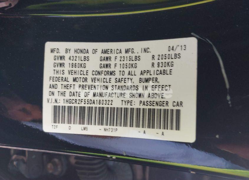 Photo 9 of 2013 Honda Accord SPORT (VIN 1HGCR2F55DA180322)