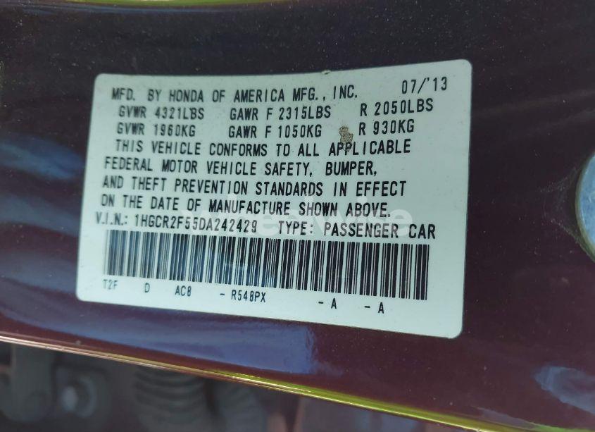 Photo 9 of 2013 Honda Accord SPORT (VIN 1HGCR2F55DA242429)