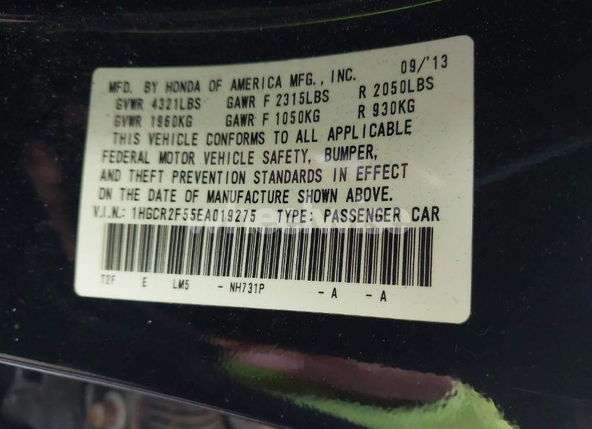 Photo 9 of 2014 Honda Accord SPORT (VIN 1HGCR2F55EA019275)