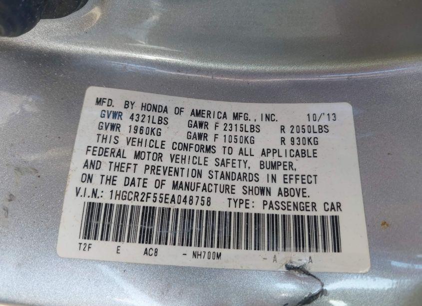 Photo 9 of 2014 Honda Accord SPORT (VIN 1HGCR2F55EA048758)