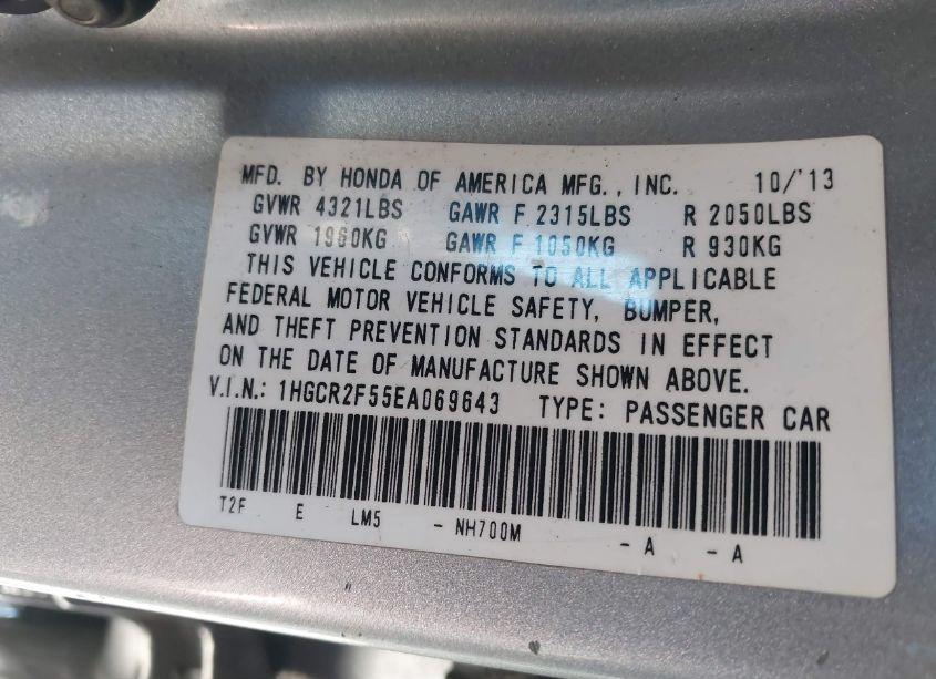 Photo 9 of 2014 Honda Accord SPORT (VIN 1HGCR2F55EA069643)