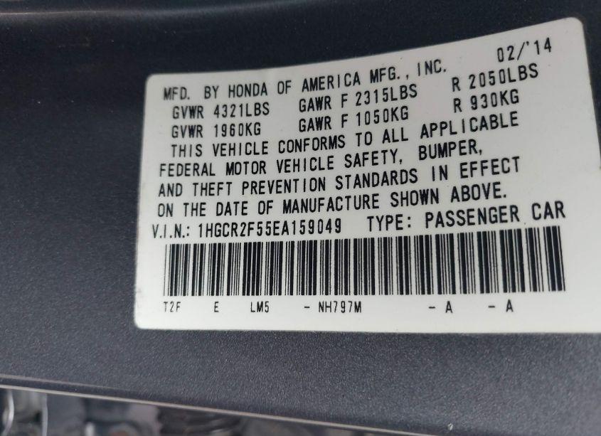 Photo 9 of 2014 Honda Accord SPORT (VIN 1HGCR2F55EA159049)