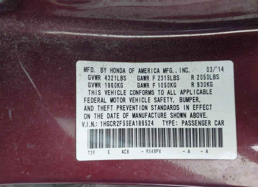 Photo 9 of 2014 Honda Accord SPORT (VIN 1HGCR2F55EA189524)