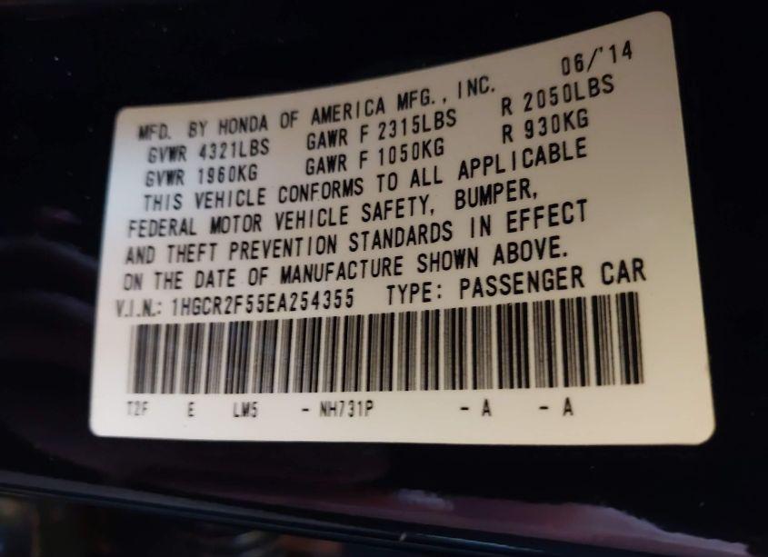 Photo 9 of 2014 Honda Accord SPORT (VIN 1HGCR2F55EA254355)