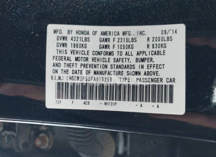 Photo 9 of 2015 Honda Accord SPORT (VIN 1HGCR2F55FA019259)