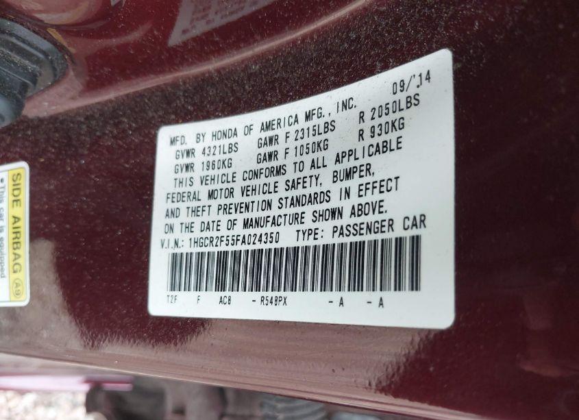 Photo 9 of 2015 Honda Accord SPORT (VIN 1HGCR2F55FA024350)