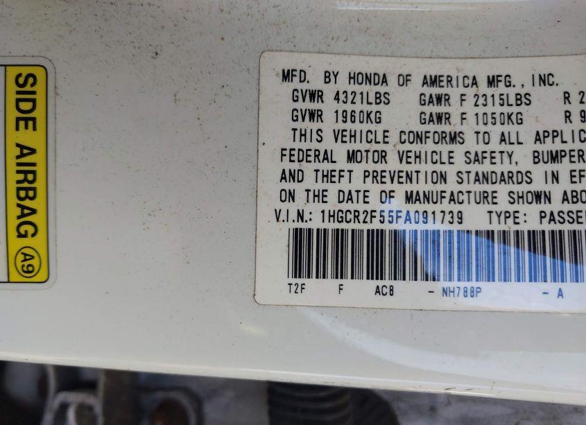 Photo 9 of 2015 Honda Accord SPORT (VIN 1HGCR2F55FA091739)