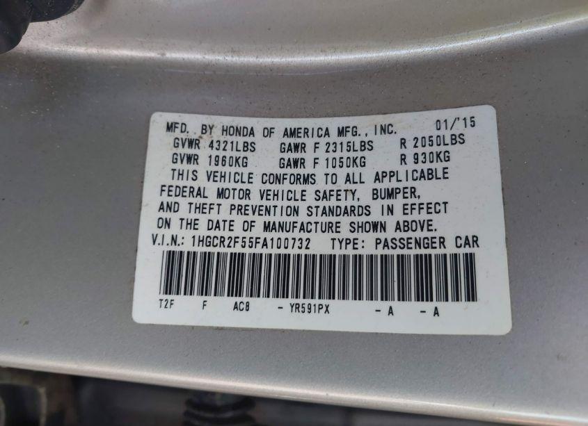 Photo 9 of 2015 Honda Accord SPORT (VIN 1HGCR2F55FA100732)