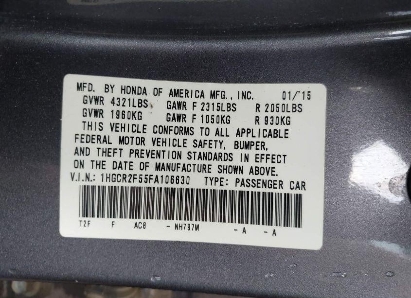 Photo 9 of 2015 Honda Accord SPORT (VIN 1HGCR2F55FA106630)