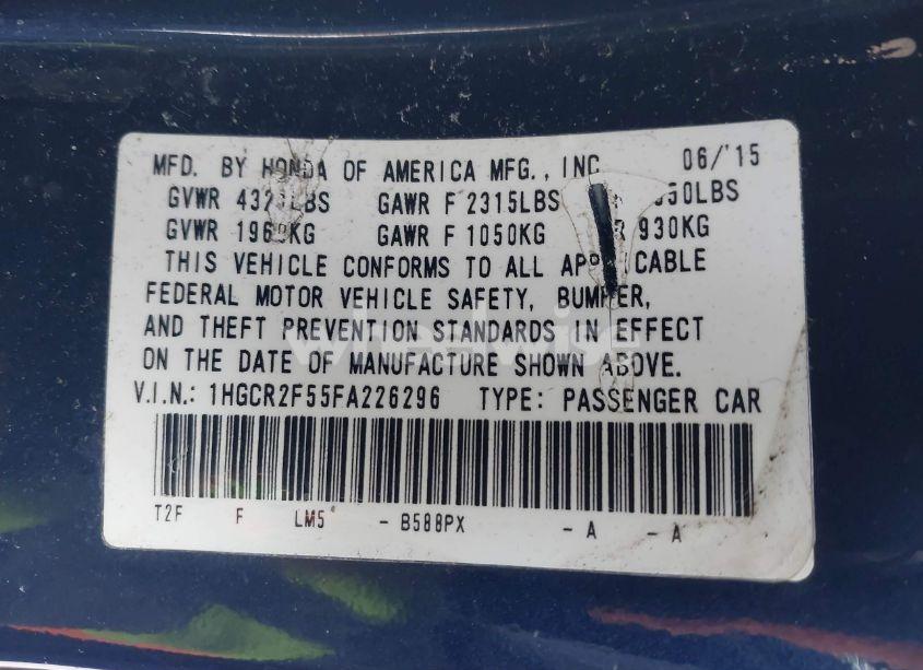 Photo 9 of 2015 Honda Accord SPORT (VIN 1HGCR2F55FA226296)