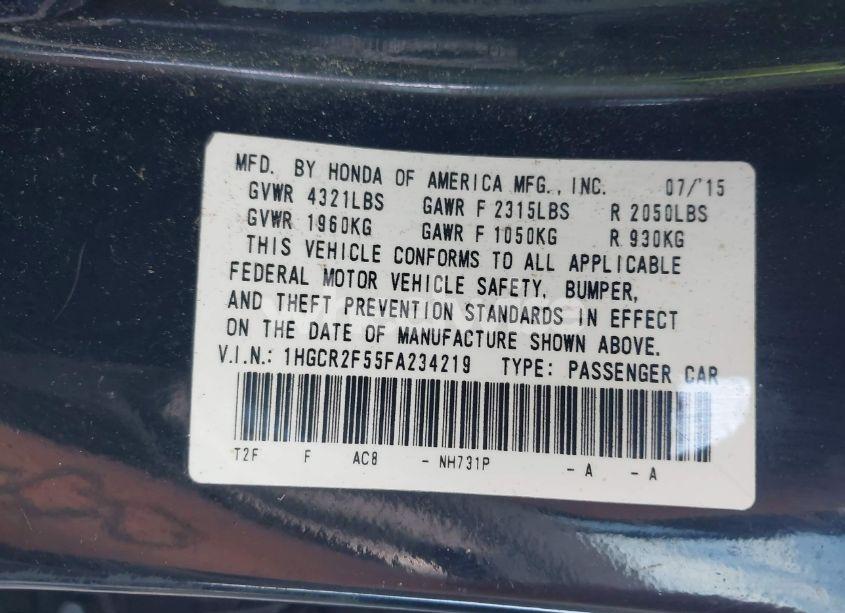 Photo 9 of 2015 Honda Accord SPORT (VIN 1HGCR2F55FA234219)