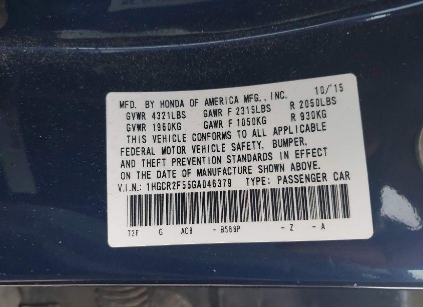 Photo 9 of 2016 Honda Accord SPORT (VIN 1HGCR2F55GA046379)