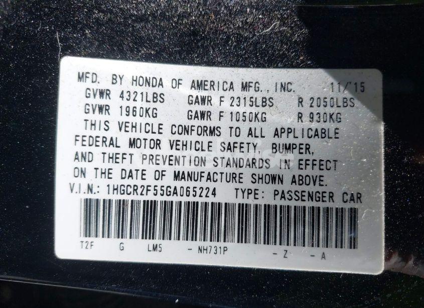 Photo 9 of 2016 Honda Accord SPORT (VIN 1HGCR2F55GA065224)