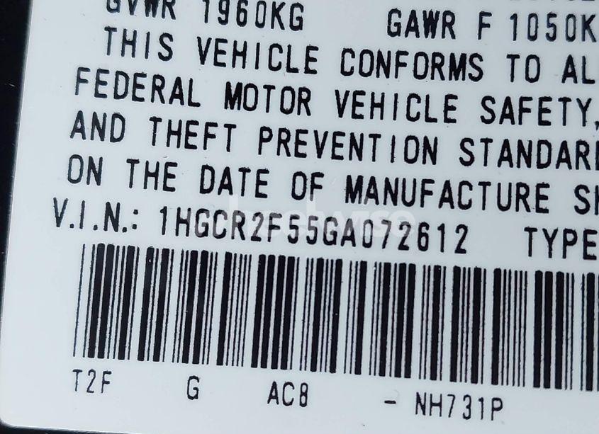 Photo 9 of 2016 Honda Accord SPORT (VIN 1HGCR2F55GA072612)