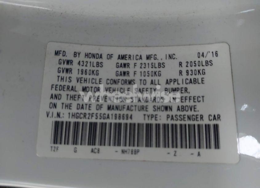 Photo 9 of 2016 Honda Accord SPORT (VIN 1HGCR2F55GA198694)