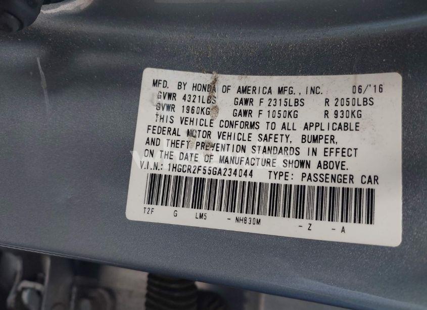 Photo 9 of 2016 Honda Accord SPORT (VIN 1HGCR2F55GA234044)