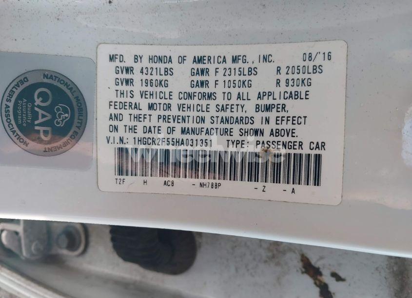 Photo 9 of 2017 Honda Accord SPORT (VIN 1HGCR2F55HA031351)