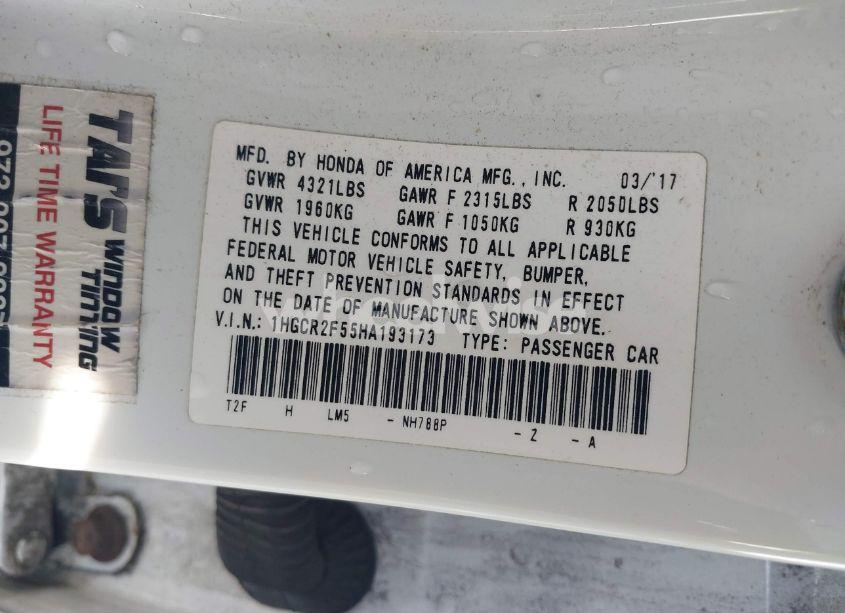 Photo 9 of 2017 Honda Accord SPORT (VIN 1HGCR2F55HA193173)