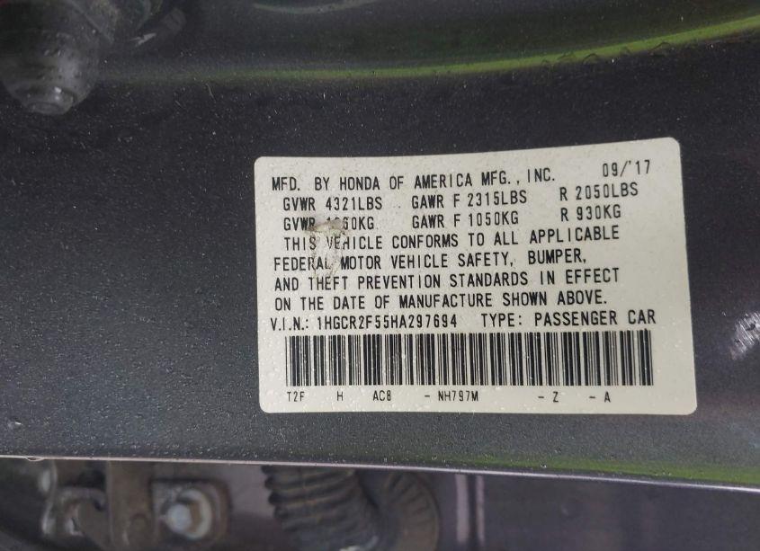 Photo 9 of 2017 Honda Accord SPORT (VIN 1HGCR2F55HA297694)