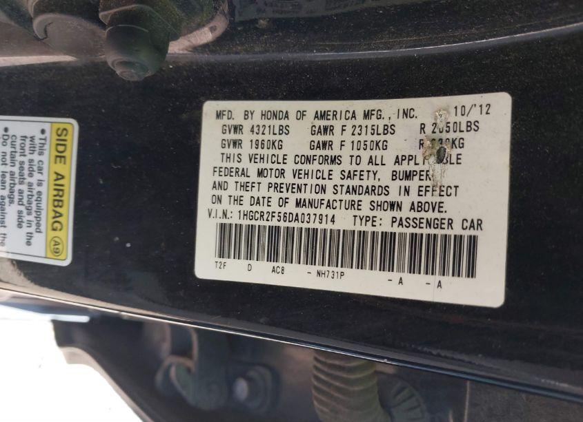 Photo 9 of 2013 Honda Accord SPORT (VIN 1HGCR2F56DA037914)