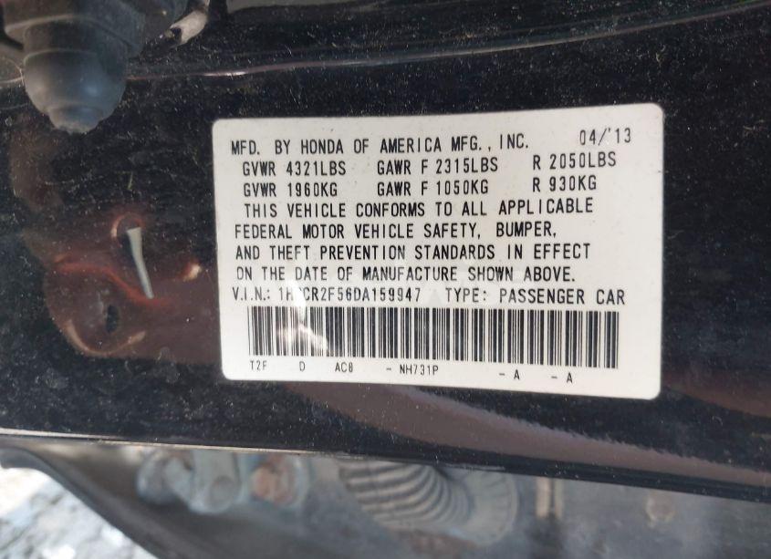 Photo 9 of 2013 Honda Accord SPORT (VIN 1HGCR2F56DA159947)