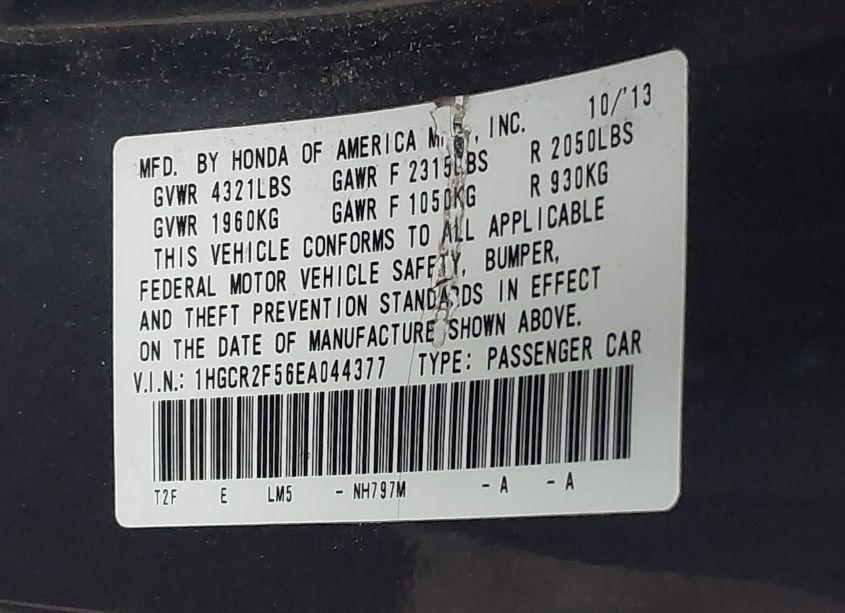 Photo 9 of 2014 Honda Accord SPORT (VIN 1HGCR2F56EA044377)