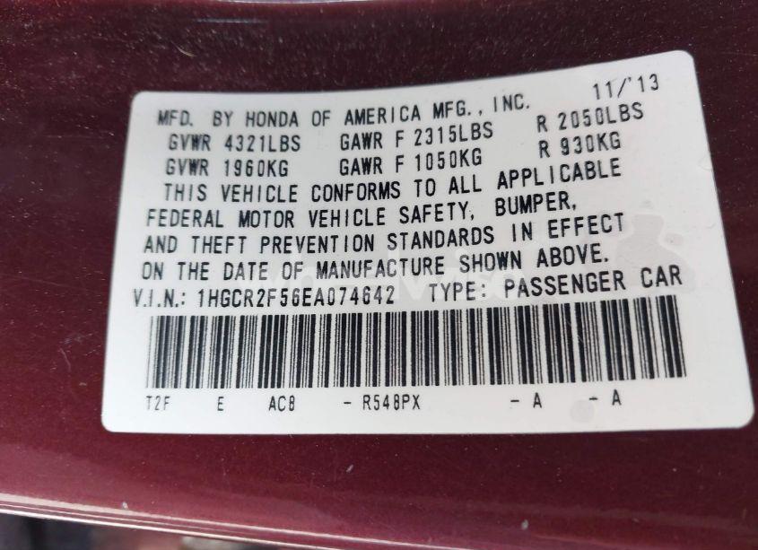 Photo 9 of 2014 Honda Accord SPORT (VIN 1HGCR2F56EA074642)