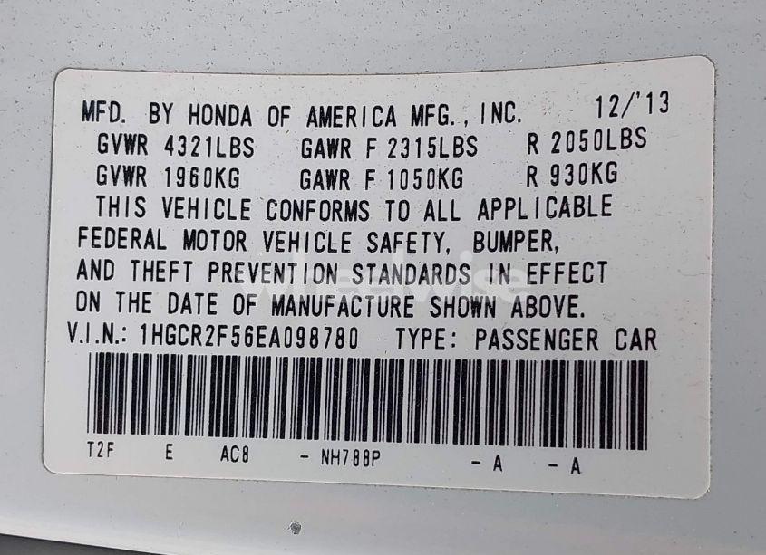 Photo 9 of 2014 Honda Accord SPORT (VIN 1HGCR2F56EA098780)