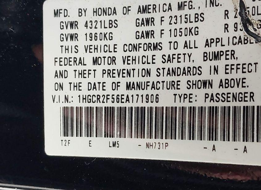 Photo 9 of 2014 Honda Accord SPORT (VIN 1HGCR2F56EA171906)