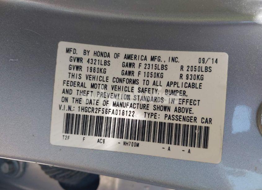 Photo 9 of 2015 Honda Accord SPORT (VIN 1HGCR2F56FA018122)