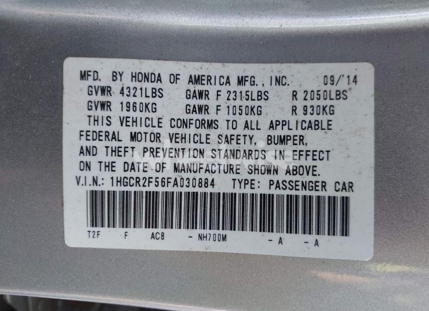 Photo 9 of 2015 Honda Accord SPORT (VIN 1HGCR2F56FA030884)