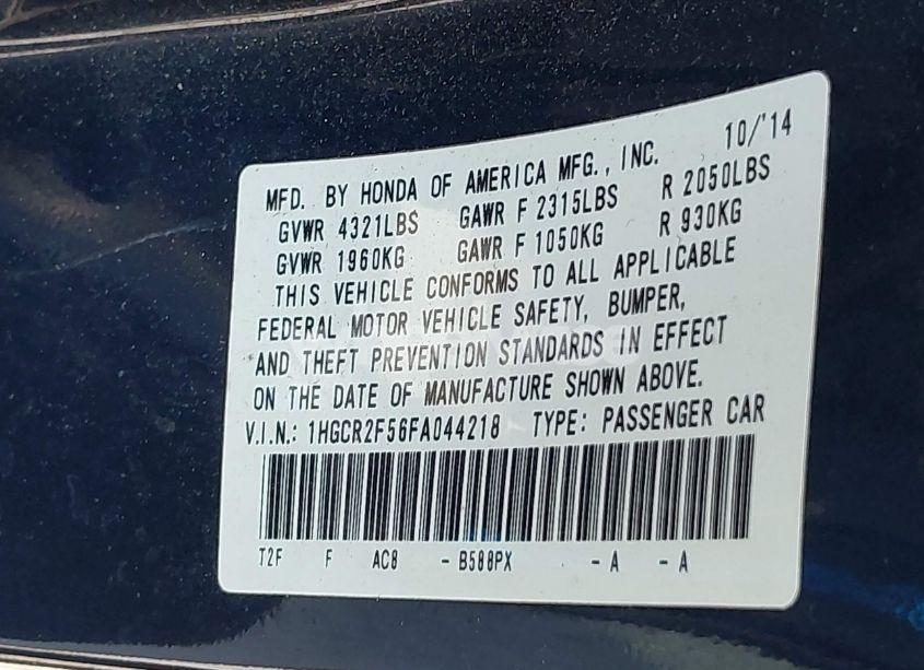 Photo 9 of 2015 Honda Accord SPORT (VIN 1HGCR2F56FA044218)