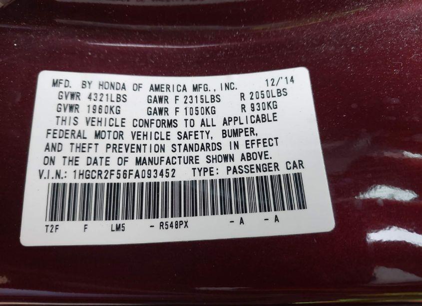 Photo 9 of 2015 Honda Accord SPORT (VIN 1HGCR2F56FA093452)