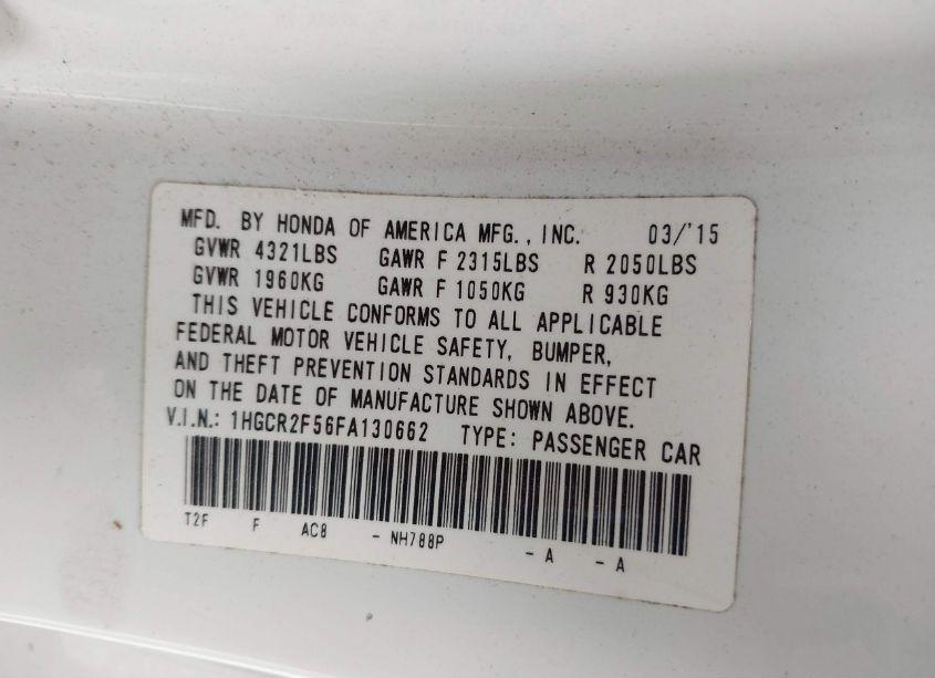 Photo 9 of 2015 Honda Accord SPORT (VIN 1HGCR2F56FA130662)