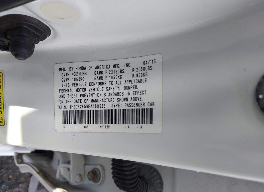 Photo 9 of 2015 Honda Accord SPORT (VIN 1HGCR2F56FA169526)