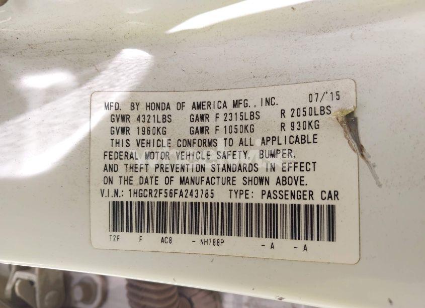 Photo 9 of 2015 Honda Accord SPORT (VIN 1HGCR2F56FA243785)