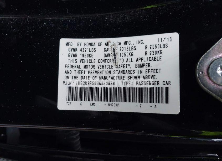 Photo 9 of 2016 Honda Accord SPORT (VIN 1HGCR2F56GA083828)