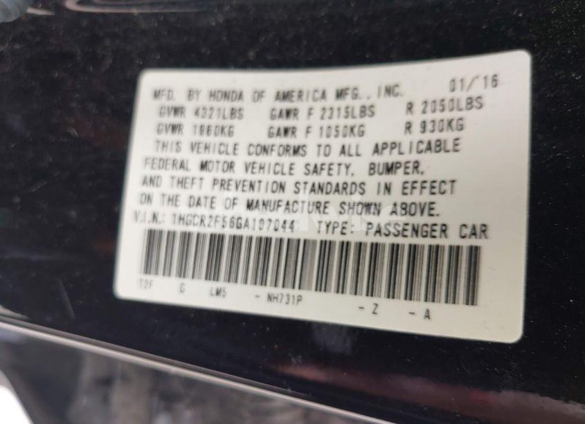 Photo 9 of 2016 Honda Accord SPORT (VIN 1HGCR2F56GA107044)