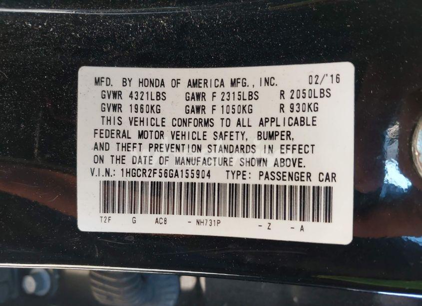 Photo 9 of 2016 Honda Accord SPORT (VIN 1HGCR2F56GA155904)