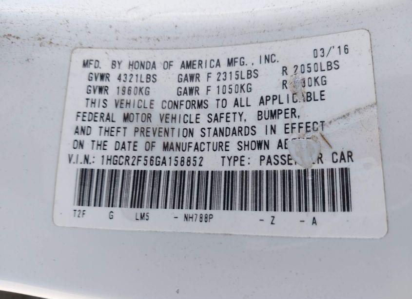 Photo 9 of 2016 Honda Accord SPORT (VIN 1HGCR2F56GA158852)