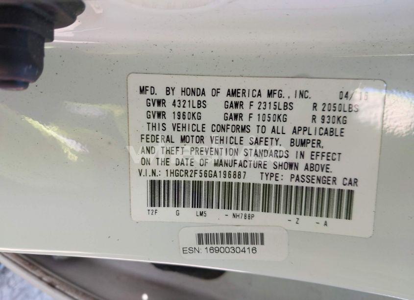 Photo 9 of 2016 Honda Accord SPORT (VIN 1HGCR2F56GA196887)