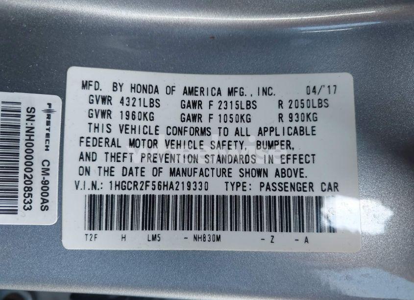 Photo 9 of 2017 Honda Accord SPORT (VIN 1HGCR2F56HA219330)