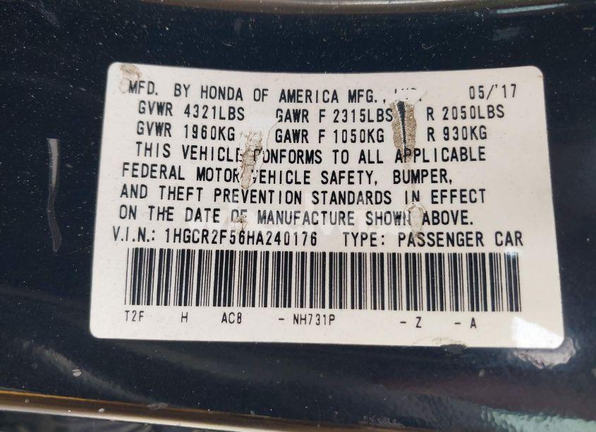 Photo 9 of 2017 Honda Accord SPORT (VIN 1HGCR2F56HA240176)