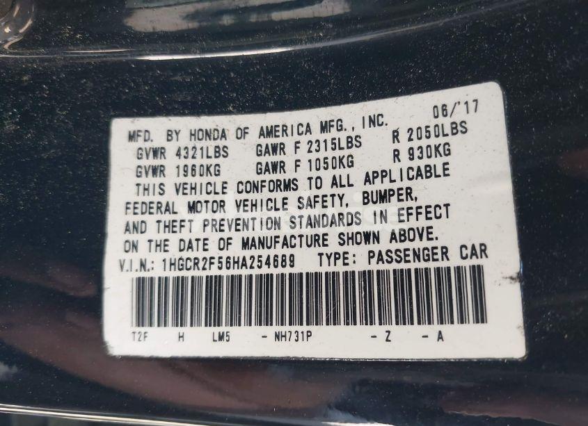 Photo 9 of 2017 Honda Accord SPORT (VIN 1HGCR2F56HA254689)