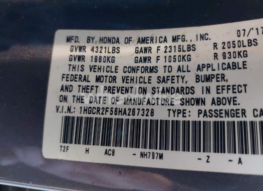 Photo 9 of 2017 Honda Accord SPORT (VIN 1HGCR2F56HA267328)