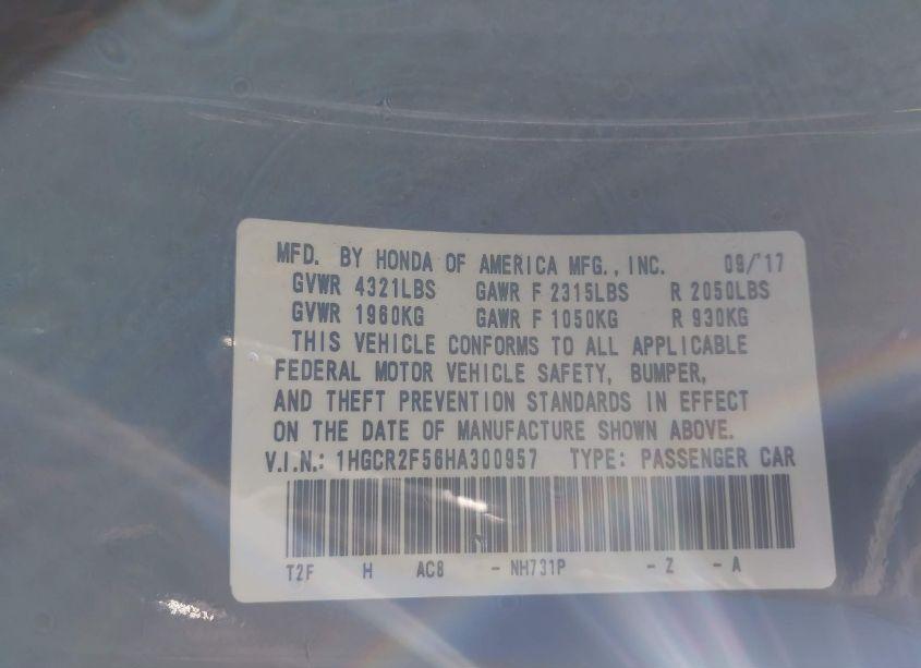 Photo 9 of 2017 Honda Accord SPORT (VIN 1HGCR2F56HA300957)