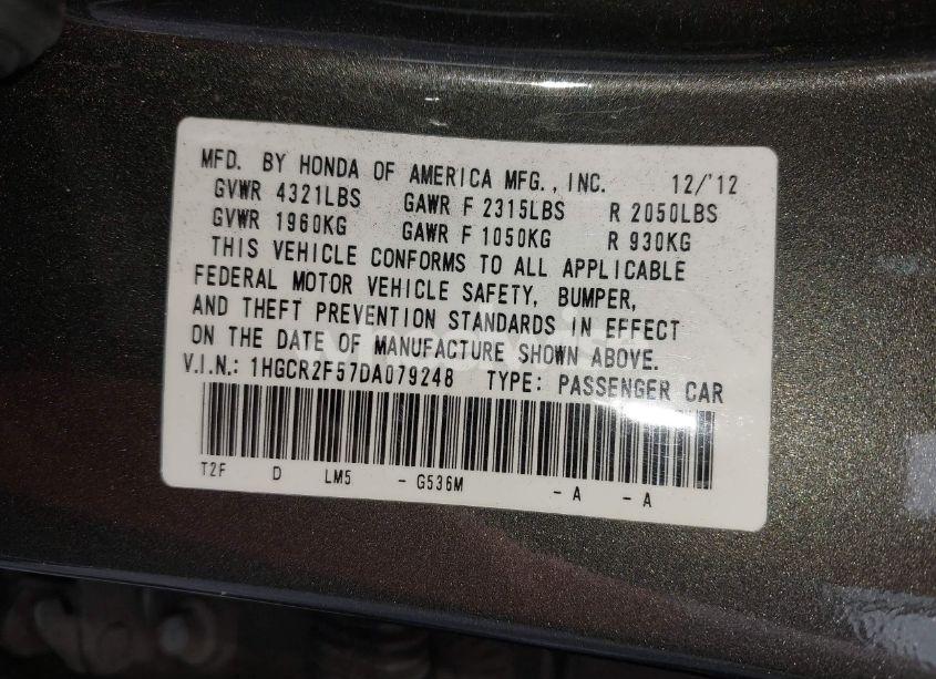 Photo 9 of 2013 Honda Accord SPORT (VIN 1HGCR2F57DA079248)