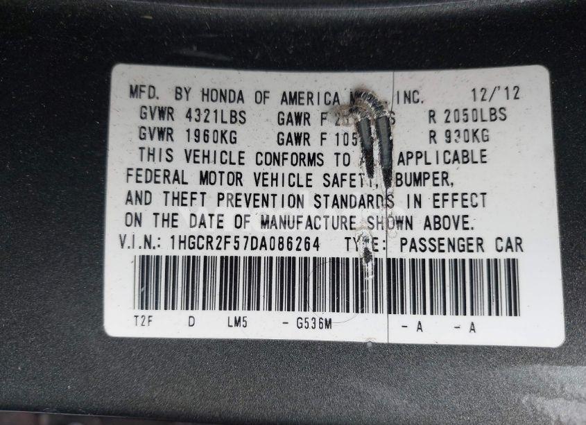 Photo 9 of 2013 Honda Accord SPORT (VIN 1HGCR2F57DA086264)